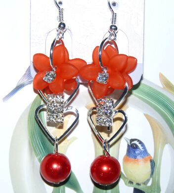 亚太流行亮钻花环珍珠桃心吊坠耳环C3-1-2