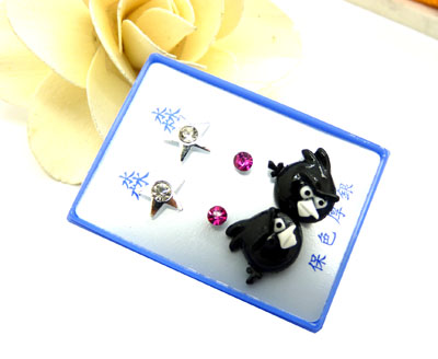 甜美时尚淑女气质镶钻三件套耳钉耳饰2013新款 愤怒的小鸟形状 耳钉三件套C3-2-4