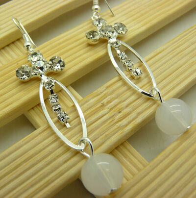 韩版时尚闪亮合金镶钻十字架耳饰耳圈 耳坠女耳环 亚克力珍珠耳环C4-3-1