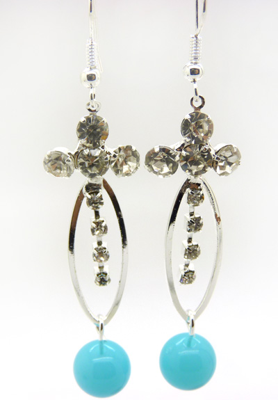 韩版时尚闪亮合金镶钻十字架耳饰耳圈 耳坠女耳环 亚克力珍珠耳环C4-3-1