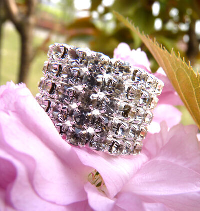 新款高档弹力五排水钻闪钻戒指 韩版时尚个性满钻新娘结婚指环  