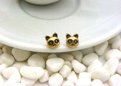 韩国小饰品合金简约复古耳钉 小苹果耳环时尚猫头耳饰品 女士潮流耳钉C6-2-3