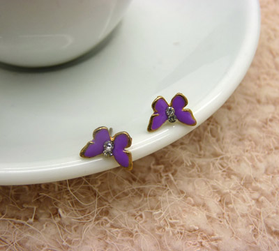 韩国版正品耳饰女小清新甜美奢华超闪水钻耳环 锆石蝴蝶结耳钉C6-2-3