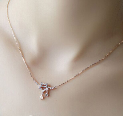 藏银合金日韩潮流 吊坠项链女 合金镶钻锁骨链送情侣礼物六C4-3-3