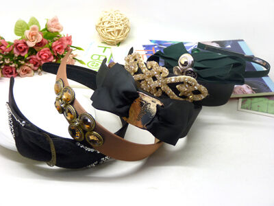 韩国发饰宽边压发发箍 水晶水钻蝴蝶结绒布头箍 发卡头饰b8-4-4