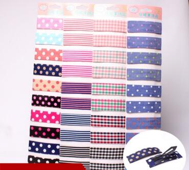 韩版发饰 布艺圆点纯色发夹 卡装条纹边夹bb夹 2元店地摊饰品批发B5-2-4