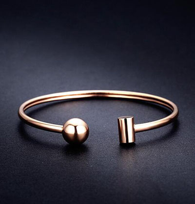 镀18K玫瑰金钛钢手镯女开口手环韩版时尚欧美个性光面手镯  B9-1-3