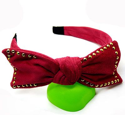 宽边麂皮绒兔耳朵发箍韩版铆钉蝴蝶结发带发饰批发B9-4-2