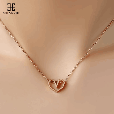 玫瑰金链钛项链女爱的锁骨钢网红抖音同款情侣吊坠c5-1-3