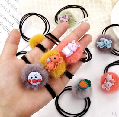 韩国网红新款毛球球卡通发绳百搭可爱少女儿童头绳扎头发皮筋发圈C4-3-6