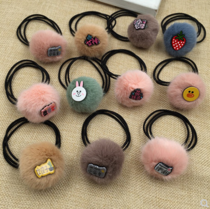 韩国网红新款毛球球卡通发绳百搭可爱少女儿童头绳扎头发皮筋发圈C4-3-6