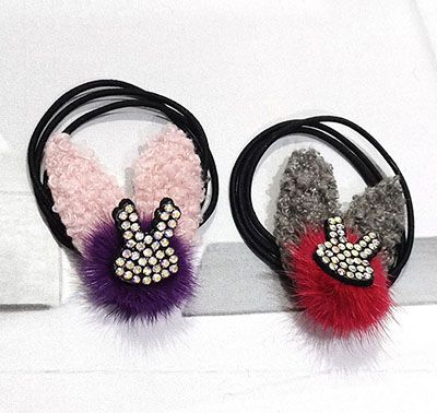 302头绳韩国水貂毛发圈镶钻皮筋毛毛马尾发绳头饰饰品简约发饰C4-3-6