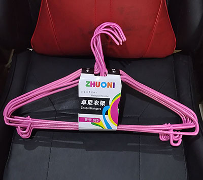 929卓尼衣架10个装浸塑铁丝晒晾有勾衣架50/件B39-3-1