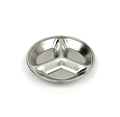 3格不锈钢小醋碟调味碟蘸料酱碟圆形小碟子咸菜盘/1200/件八B33-4-1