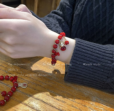 中国风本命牛年红色手链串清新时尚水晶情人节礼物其它首饰六C3-2-3