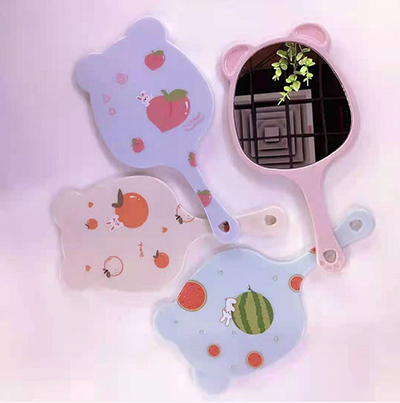 A017少女学生卡通手持镜子 萌宠动物手柄化妆镜 便捷随身补妆镜240/箱八A6-1-上