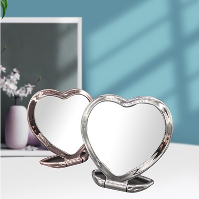 204 银色 爱心形双面镜 台式多彩梳妆镜折叠 便携大号方形公主镜子C10-2-5