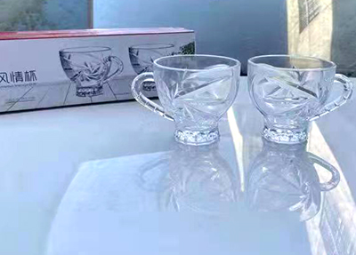 （3103）风情茶杯创意精致小把杯纹精白料玻璃咖啡杯72/箱六B10-3-1