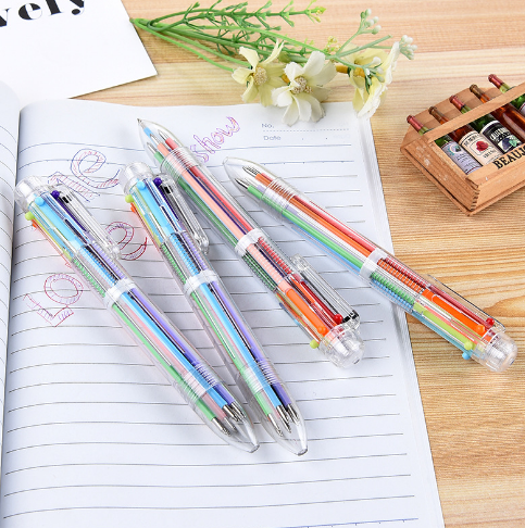 按动油笔礼品笔 5色彩色圆珠笔 学生学习文具办公笔