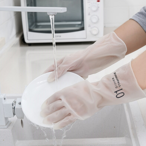 01防水耐用型透白薄款洗碗手套胶皮洗衣服厨房家务塑胶清洁手套六B31-2-4