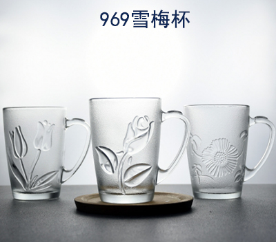 969雪梅雕花玻璃杯餐饮杯简约家用商用茶...