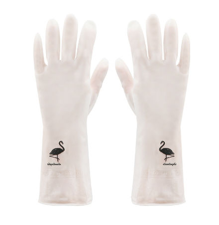 火烈鸟防水耐用型透白薄款洗碗手套胶皮洗衣服厨房家务塑胶清洁手套C1-1-1