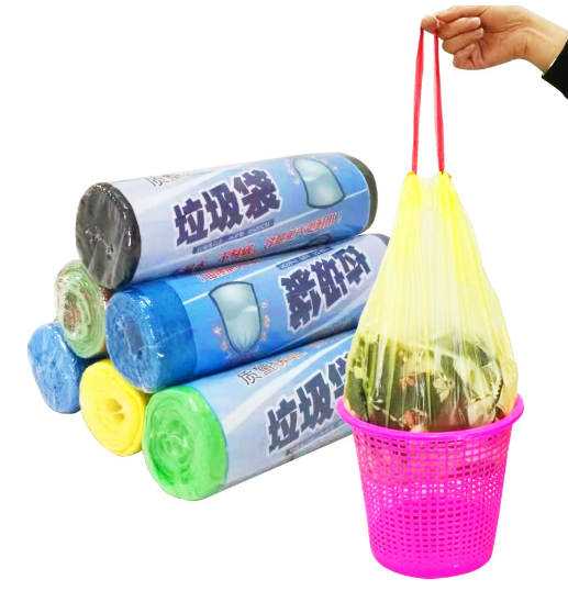 穿绳垃圾袋一次性手提式自动收口垃圾袋家用加厚彩色抽绳垃圾袋六B4-2-2