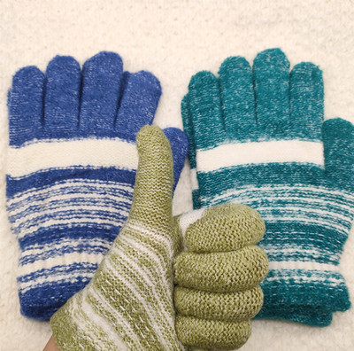 2号女款冬季保暖防寒针织毛线手套全指手套六B22-2-2