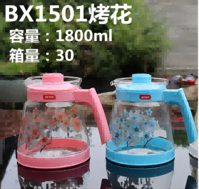 BX1501烤花加厚玻璃凉水壶彩色花茶壶大容量带防尘盖凉水壶家用凉水壶1800ML30/件B25-4-2