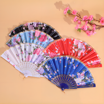 绸布金边扇子中国风传统折扇旗袍古风舞蹈扇印花手工扇子C9-3-1