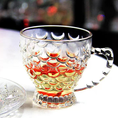 JZB12405-3欧式浮雕鱼鳞纹玻璃杯美人鱼尾杯家用高颜值创意网红水杯B10-4-1