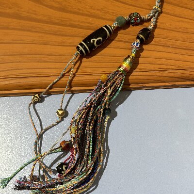 2-075手工编织藏式天珠汽车挂件尼泊尔藏风绿度母天珠编绳流苏后视