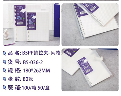 （100/箱）B5-036-2-3混笔记本透明手帐本线圈本侧翻网格本记事本2号ZBJ2-1-2