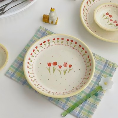 （一级）8.3寸全彩中式复古家用陶瓷盘子圆盘菜盘-郁金香 60/件八A8-3-1