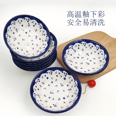 90/件（优级）6寸斗碗陶瓷碗家用餐具汤碗面碗-小兰花六八A6-1-1