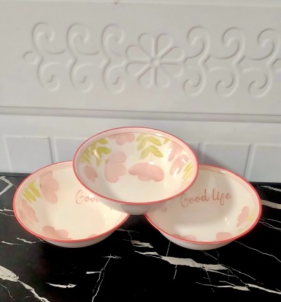 80/件（优级）6寸斗碗陶瓷碗家用餐具汤碗面碗-粉红回忆六B8-1-1