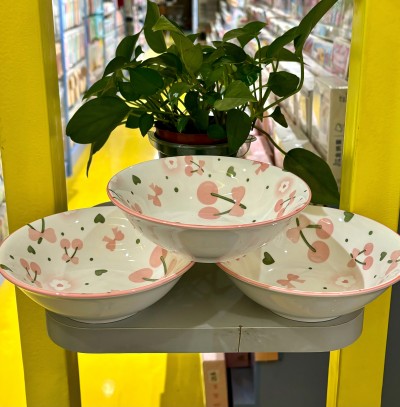 60/件（优级）7寸斗碗陶瓷碗家用餐具汤碗面碗-樱桃六B8-2-1