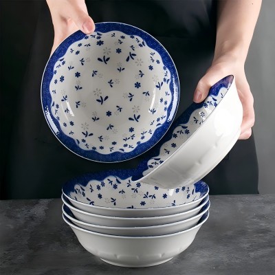 60/件（优级）7寸斗碗陶瓷碗家用餐具汤碗面碗-小兰花六B8-2-1