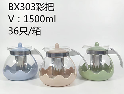 (36/箱)BX303不锈钢内滤网玻璃茶壶钠钙硅耐高温玻璃凉茶壶家用办公冷水壶B21-2-2