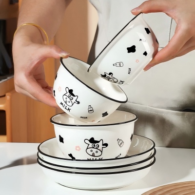 （特价）4.5寸甜心饭碗陶瓷碗家用米饭碗-明新牛 120/件六A7-3-1