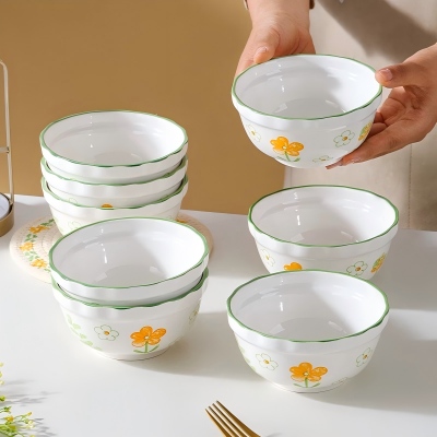 （特价）4.5寸甜心饭碗陶瓷碗家用米饭碗-清新花语 120/件六A8-3-1