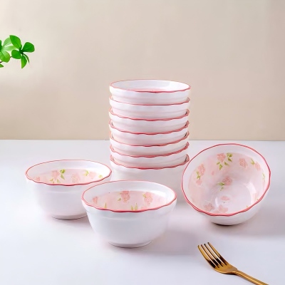 （特价）4.5寸甜心饭碗陶瓷碗家用米饭碗-花开富贵 120/件六A7-1-1