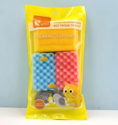 QMJ-2688两片中彩+两片波浪海绵+两个钢丝球清洁组合 150/件八B10-4-3