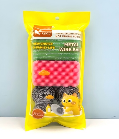 QMJ-2610两片条纹+一片波浪海棉+四个钢丝球清洁组合 160/件六B10-4-3