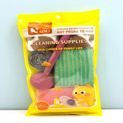 QMJ-2688一片毛巾+两个钢丝球+一刷子+两条纹+一丝瓜棉清洁组合 150/件六B10-3-3