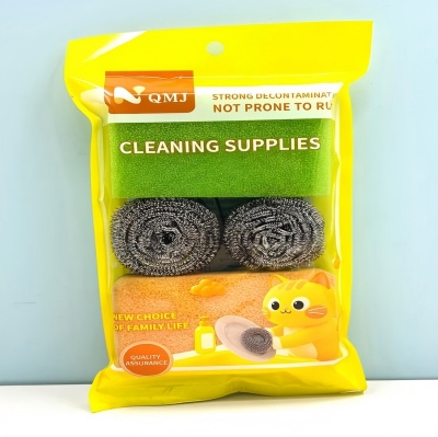 QMJ-2687一片丝瓜棉+两个钢丝球+一橙色海藻海绵清洁组合 200/件八B10-3-上