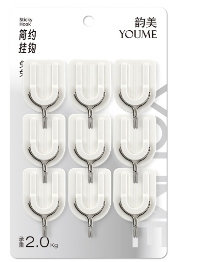 9个装YM-8002-1超值装中号U形粘钩192件24卡盒