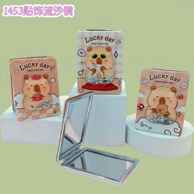 1453迷你可爱折叠双面流沙镜随身携带美妆镜48/件八A6-1-2