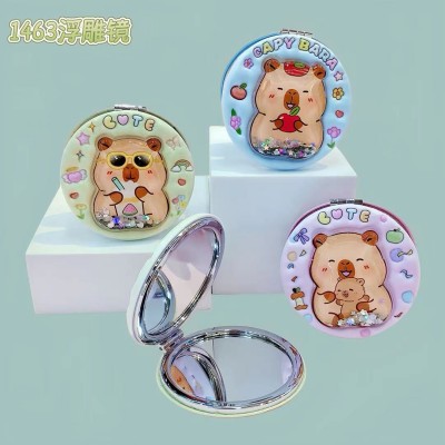1463双面流沙化妆镜迷你翻盖随身携带式小镜子可爱少女心48/件
