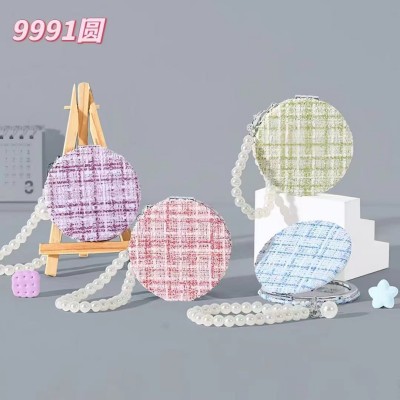 9991小香风双面镜圆形钥匙扣挂件化妆镜便携包包挂饰镜24/件